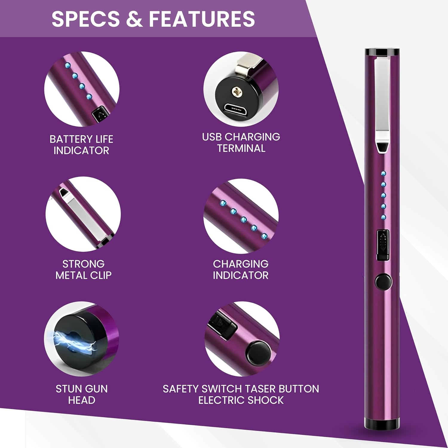 Pen Stun Gun Protection for Women - Rechargeable Self Defense Device.