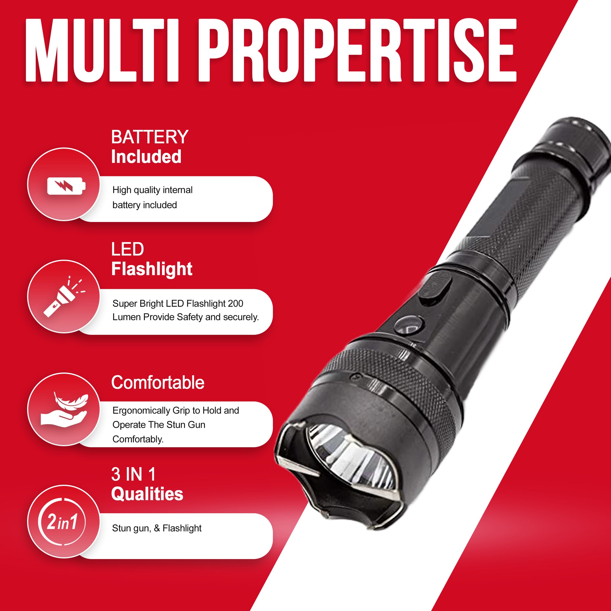 Avenger Defense ADS-60 - Heavy Duty Stun Gun - Rechargeable with Bright LED Tactical Flashlight - Extremely powerful 1.9uC Electric Discharge for Self Defense