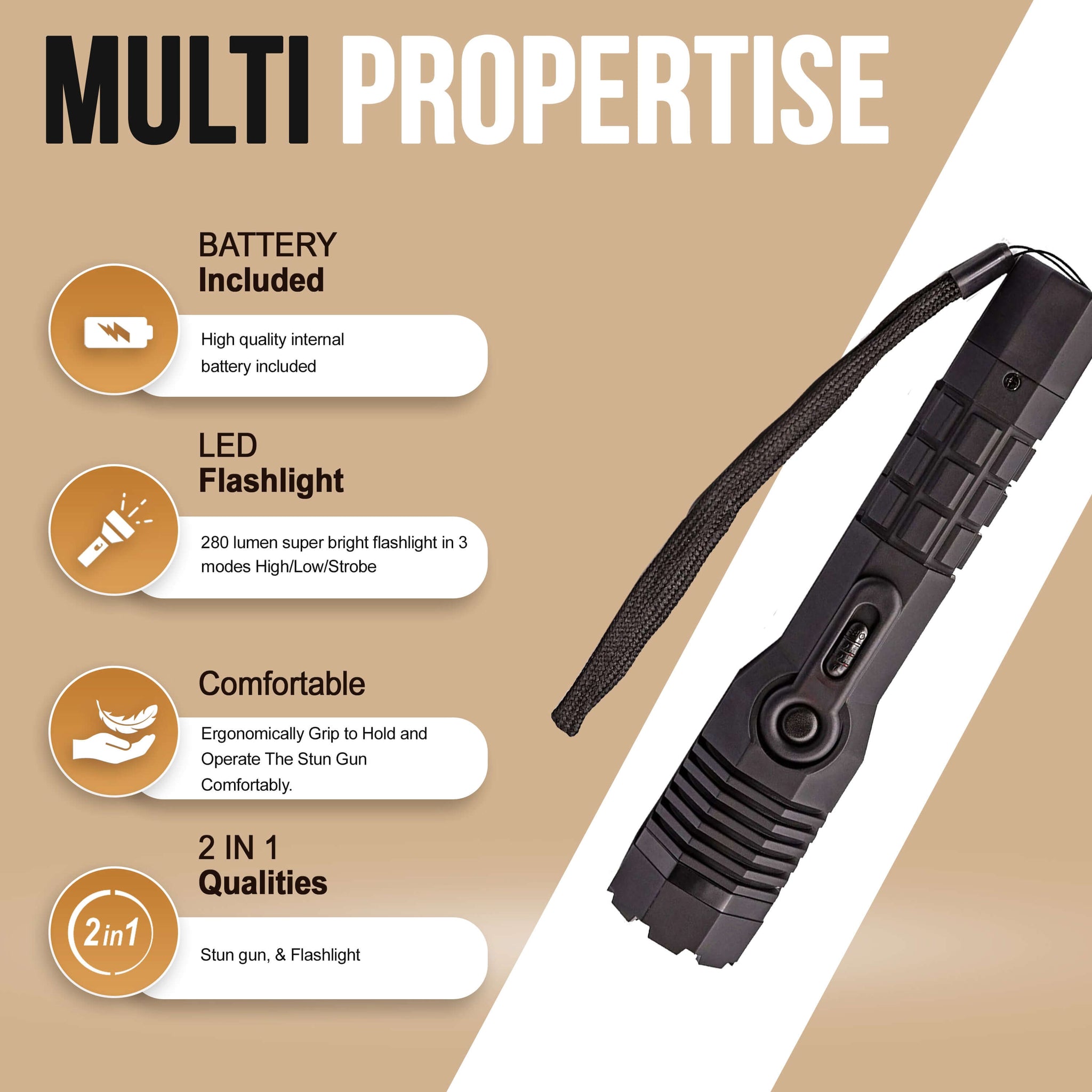 Avenger Defense ADS-20P - Heavy Duty Stun Gun - Tactical Flashlight Rechargeable with 280 Lumen LED . Extremely powerful 1.4uC - Pink,Black