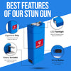 Avenger Defense ADS-50B - Micro Stun Gun Flashlight - Rechargeable 1.25 µC Charge Powerful Self Defense - Ultra Compact Design with Built in Plug, Blue, Pink