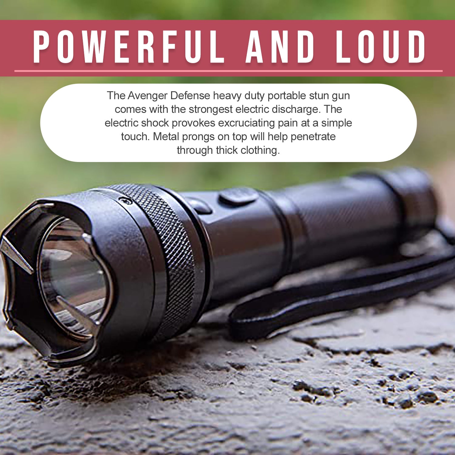 Avenger Defense ADS-60 - Heavy Duty Stun Gun - Rechargeable with Bright LED Tactical Flashlight - Extremely powerful 1.9uC Electric Discharge for Self Defense