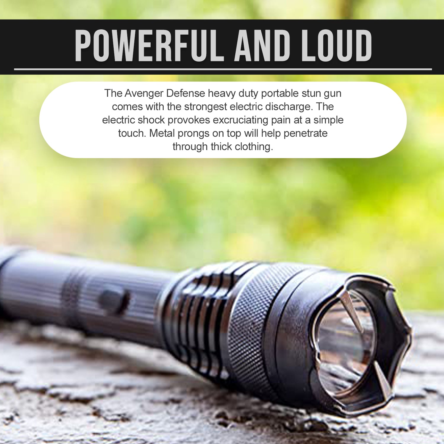 Avenger Defense ADS-90 - Heavy Duty Stun Gun - Rechargeable with Bright LED Tactical Flashlight - Extremely powerful 2.0 µC Electric Discharge - Exclusive 9.5