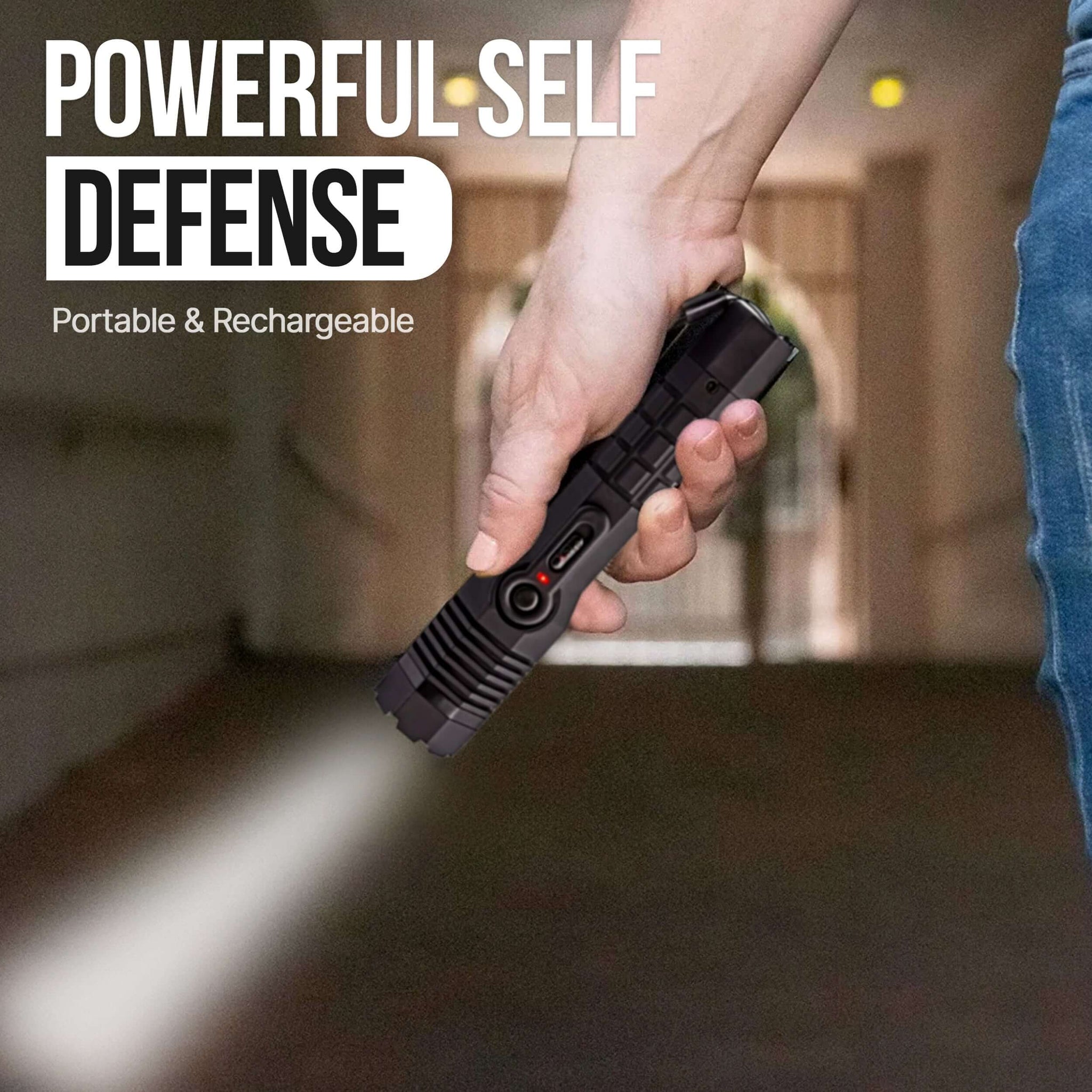 Heavy Duty Stun Gun - Tactical Flashlight Rechargeable with 280 Lumen LED . Extremely powerful 1.4uC - Black
