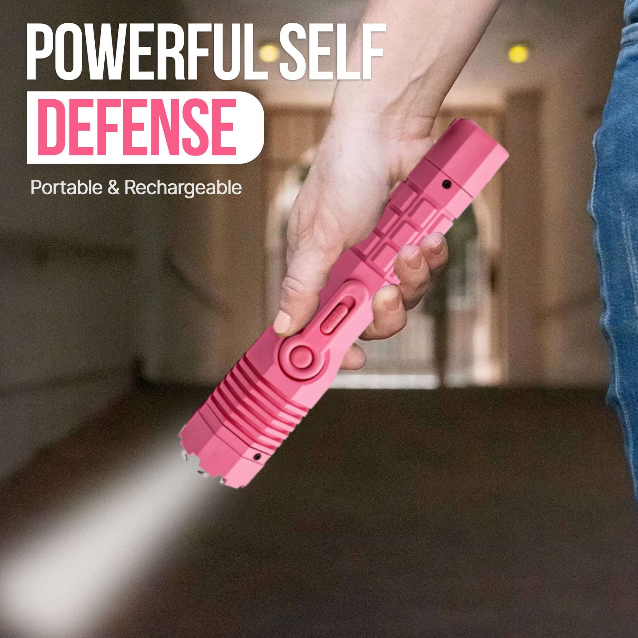 Avenger Defense ADS-20P - Heavy Duty Stun Gun - Tactical Flashlight Rechargeable with 280 Lumen LED . Extremely powerful 1.4uC - Pink,Black