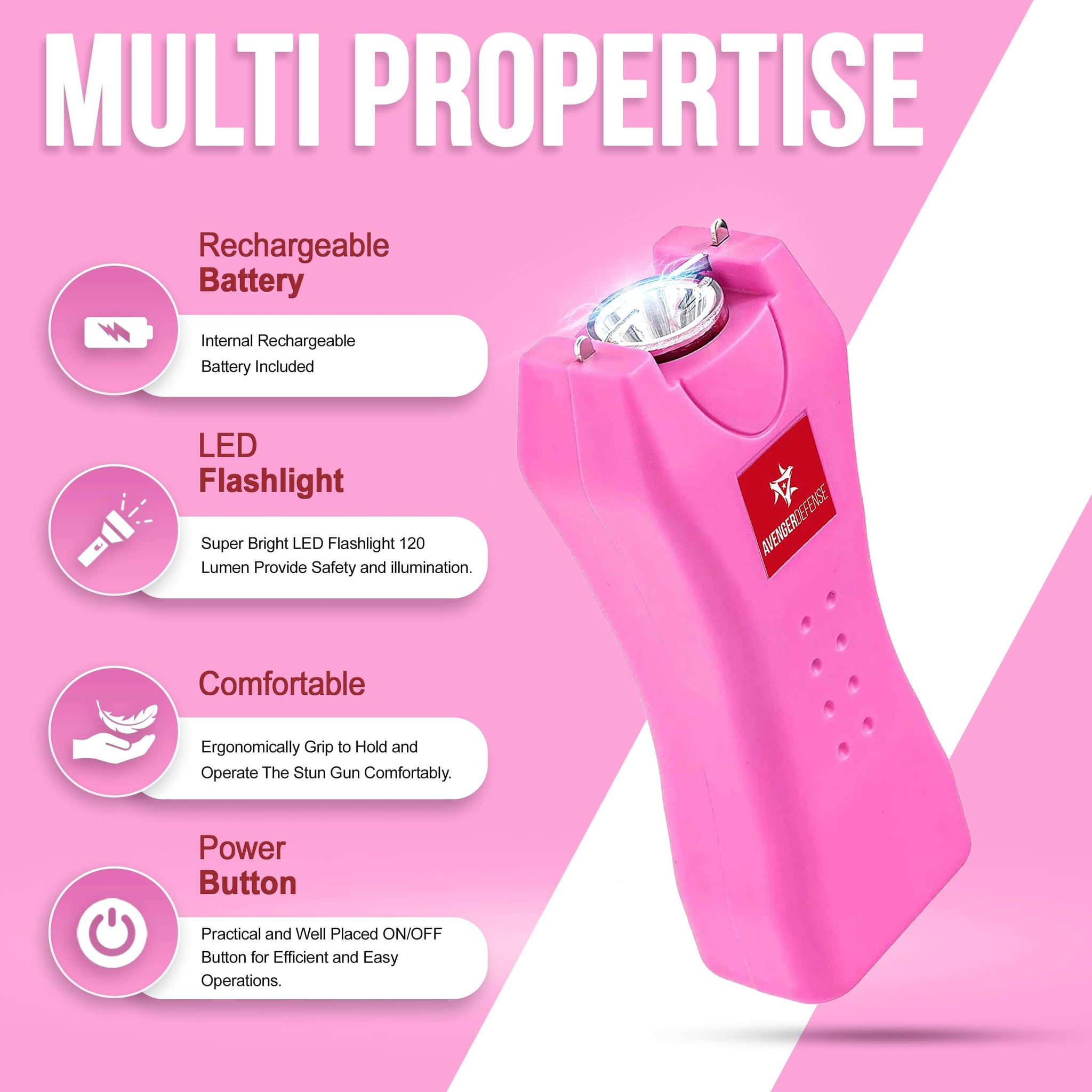 Powerful Self Defense – LED High Lumen Rechargeable Flashlight - Pink