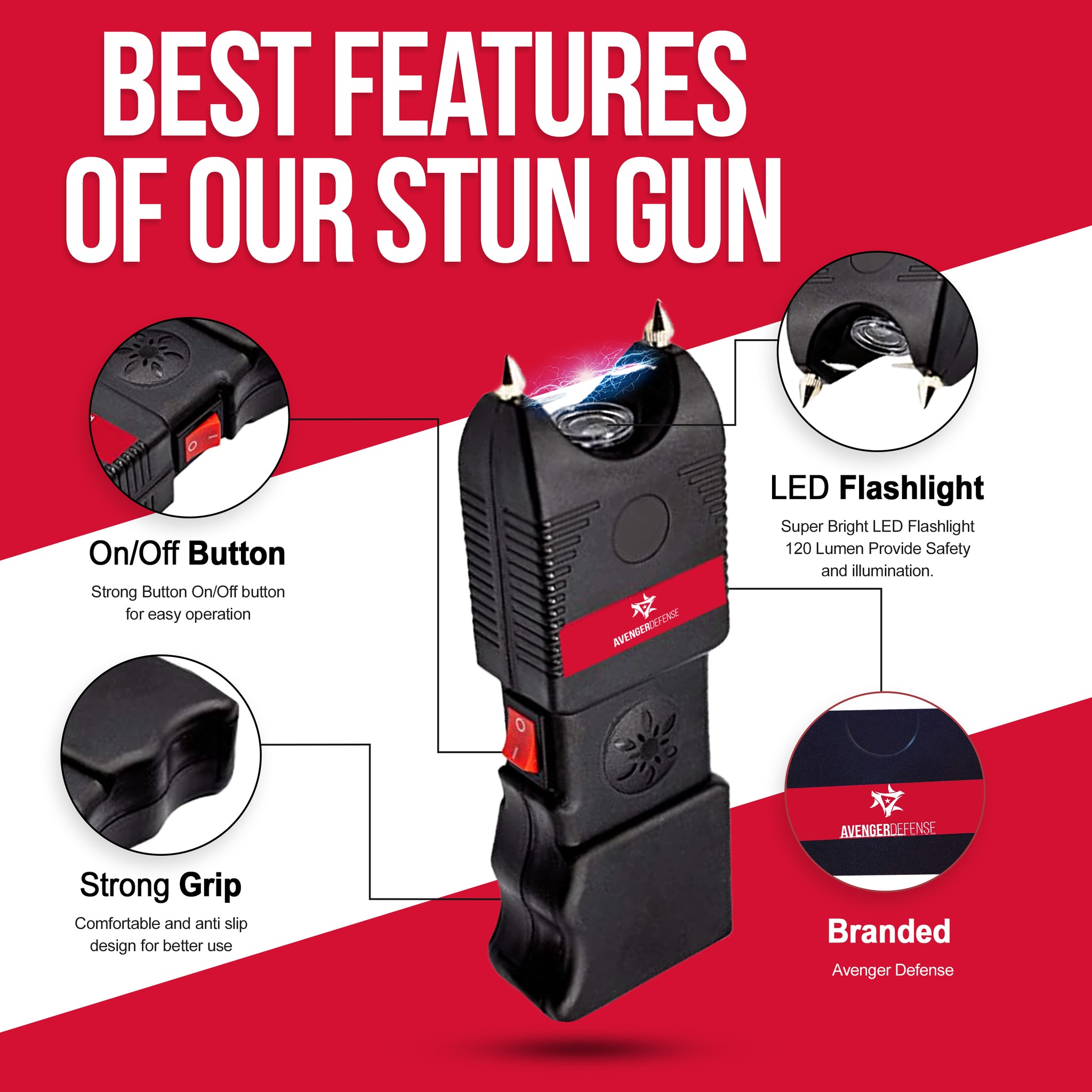 Stun Gun for Self Defense and Protection – Rechargeable, Built-In LED Flashlight and Extremely Loud Alarm
