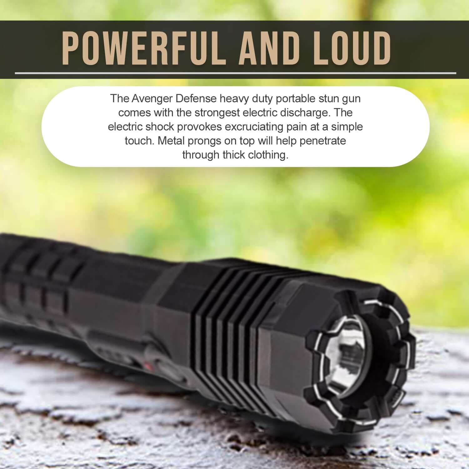 Avenger Defense ADS-20B - Heavy Duty Stun Gun - Tactical Flashlight Rechargeable with 280 Lumen LED . Extremely powerful 1.4uC - Black, Pink