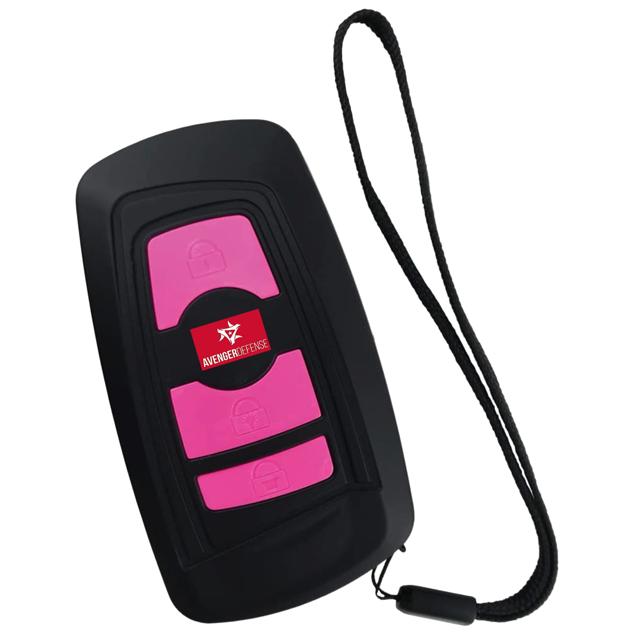Avenger Defense ADS-70B - Mini Stun Gun Key fob Design with Security Alarm – Rechargeable 1.2 µC Charge Powerful Self Defense – LED Flashlight and Wrist Strap - Black, Pink